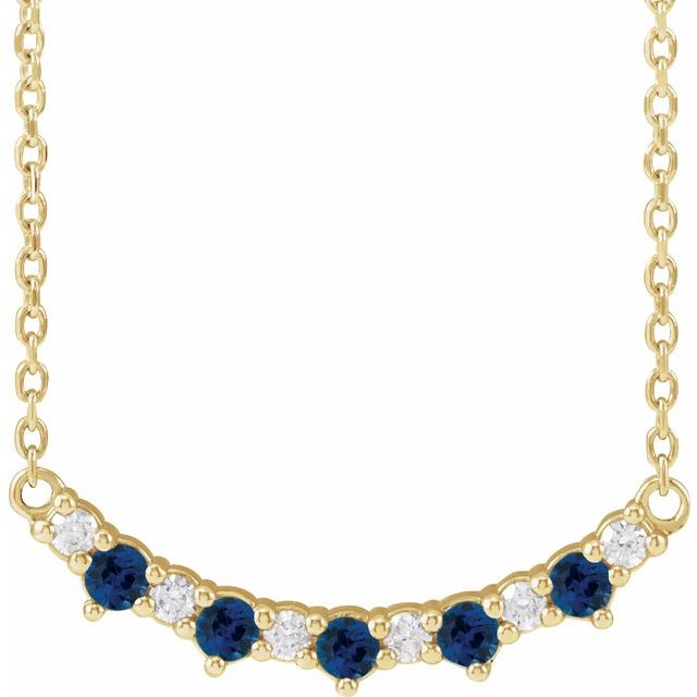 14K Yellow Lab-Grown Blue Sapphire & .08 CTW Natural Diamond Five-Stone Bar 18 Necklace 