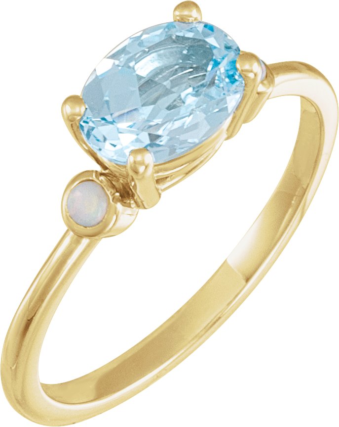 14K Yellow 8x6 mm Natural Sky Blue Topaz & Natural White Opal Ring