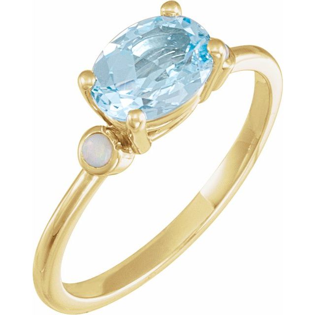 14K Yellow 8x6 mm Natural Sky Blue Topaz & Natural White Opal Ring