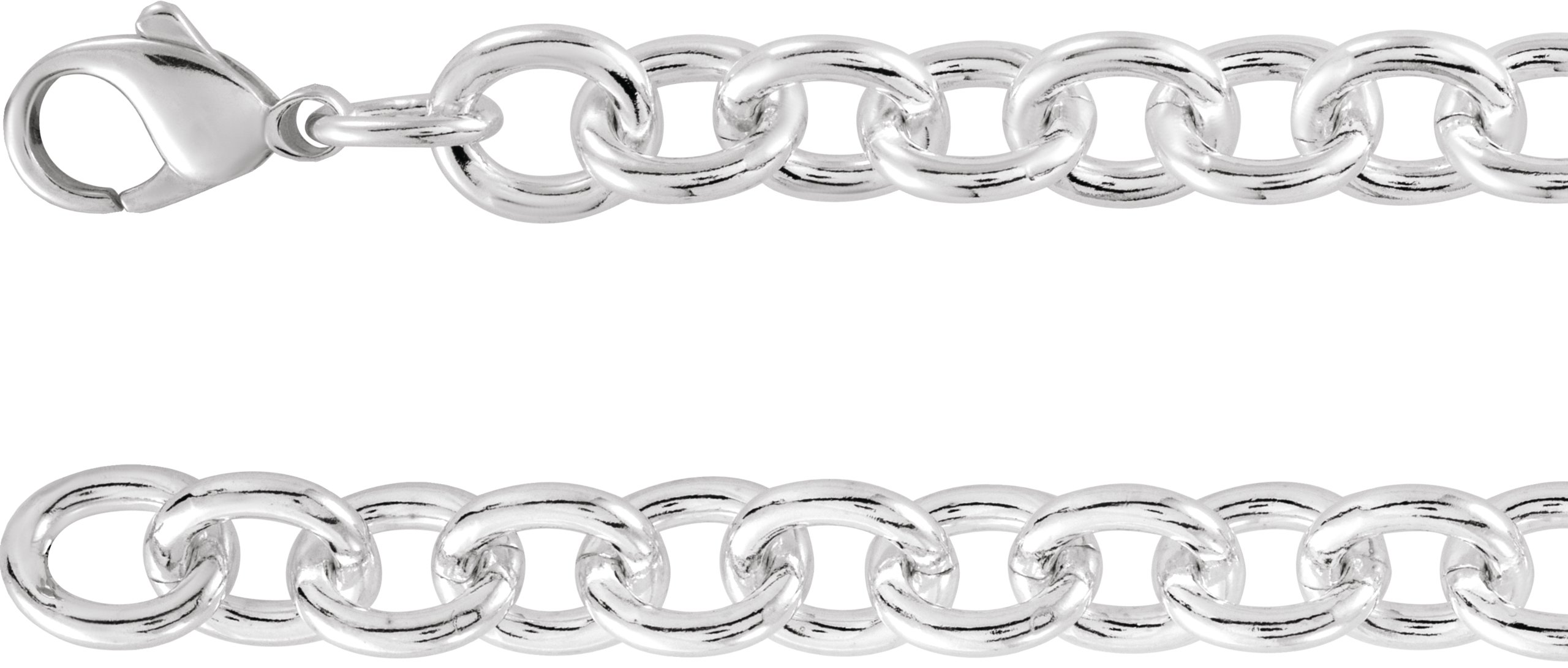 Sterling Silver 9.8 mm Cable 8" Chain