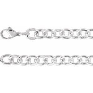 Sterling Silver 9.8 mm Cable 8" Chain