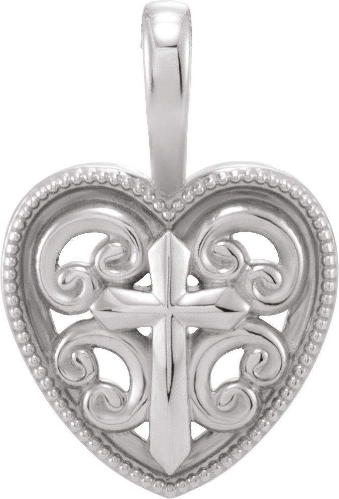 14K White 18.7x12.6 mm Cross and Heart Pendant