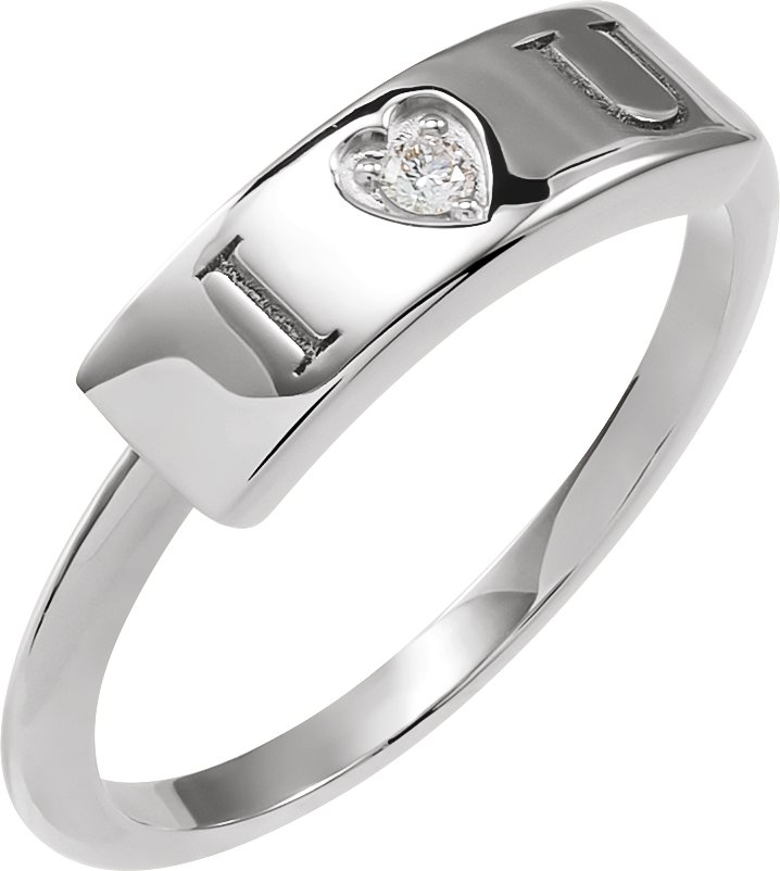 .03 CT Natural Diamond Engravable Heart Ring view 6