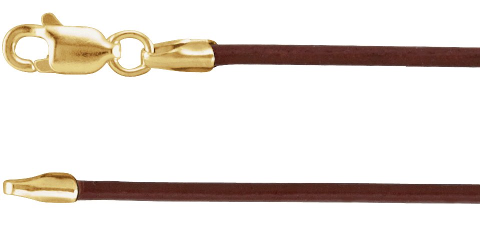 14K Yellow 1.5 mm Brown Leather 16" Cord