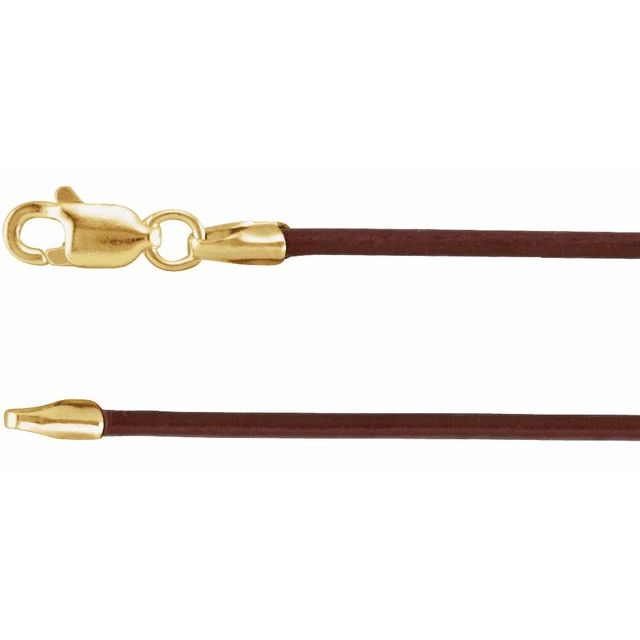 14K Yellow 1.5 mm Brown Leather 16" Cord