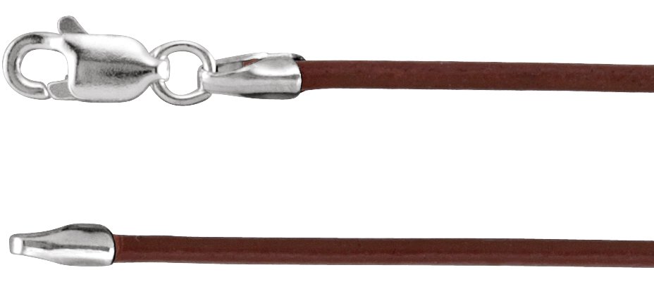 Sterling Silver 1.5 mm Brown Leather 16" Cord