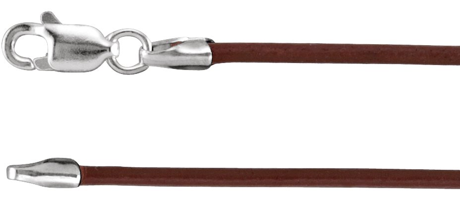 Sterling Silver 1.5 mm Brown Leather 20" Cord