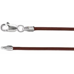 Sterling Silver 1.5 mm Brown Leather 18" Cord