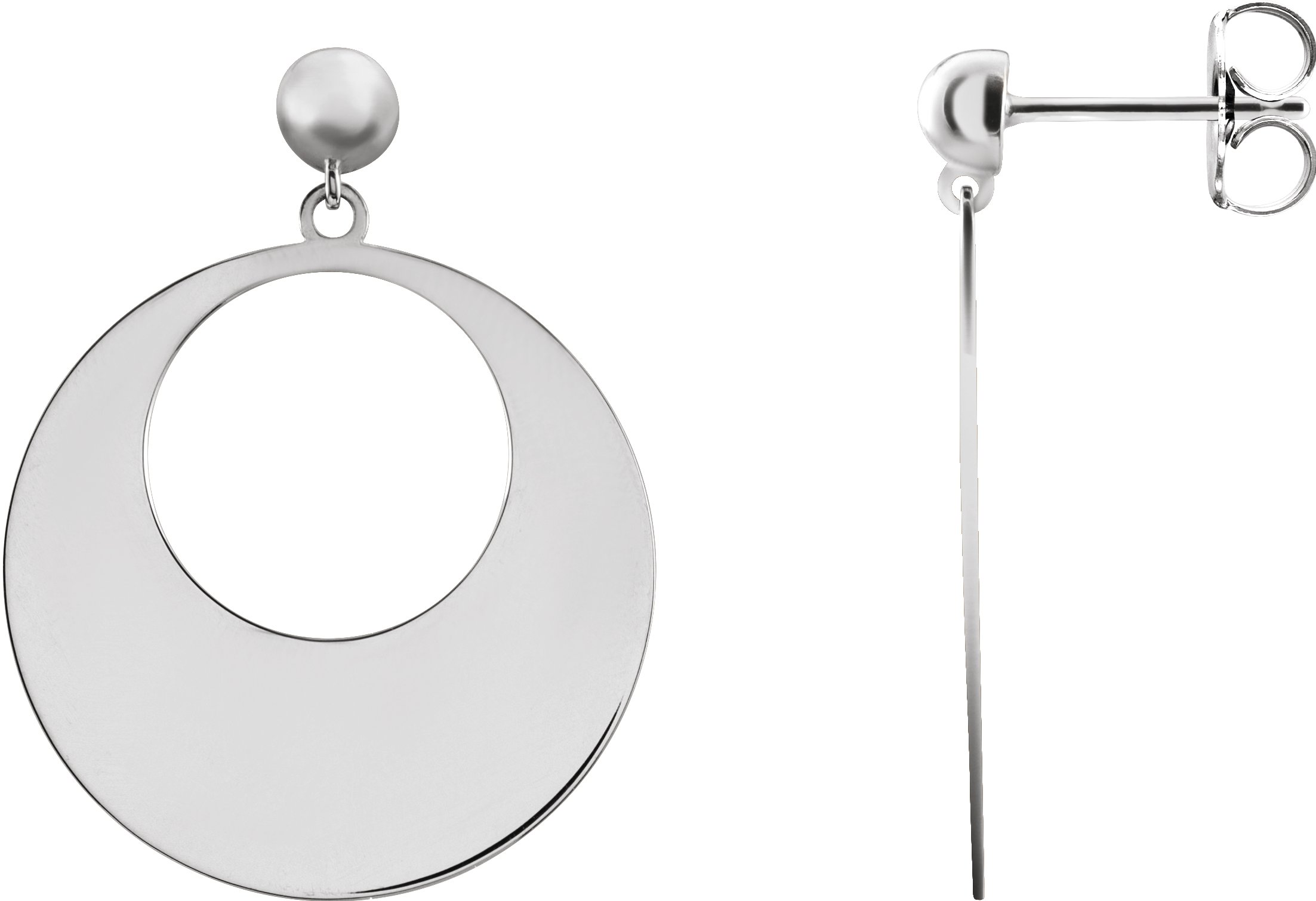 14K White Circle Dangle Earrings