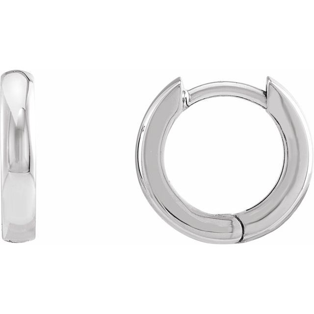 14K White 12 mm Hinged Huggie Hoop Earrings