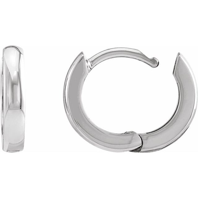 14K White 12 mm Hinged Hoop Earrings
