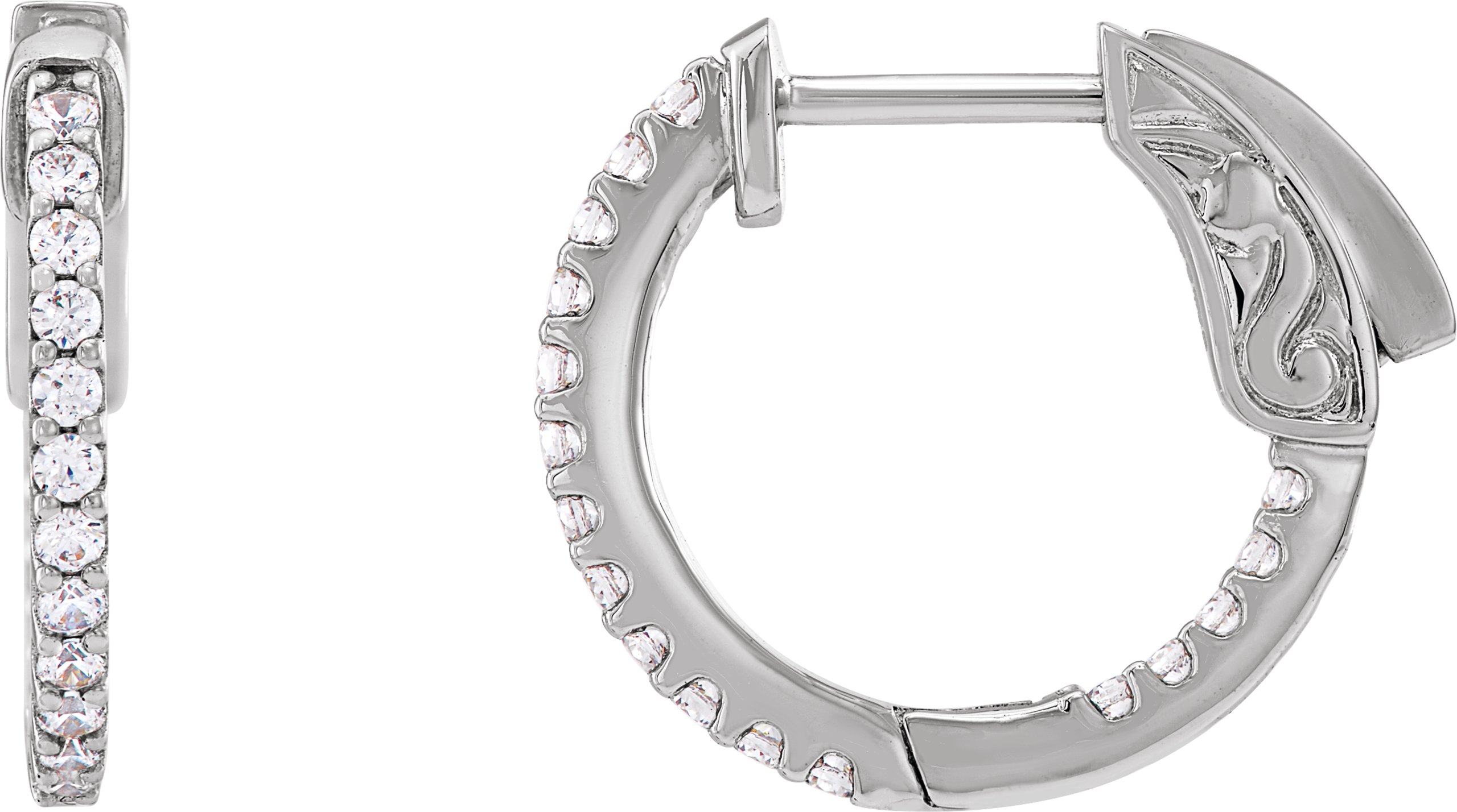 14K White 1/3 CTW Lab-Grown Diamond Inside-Outside 15.5 mm Hinged Hoop Earrings