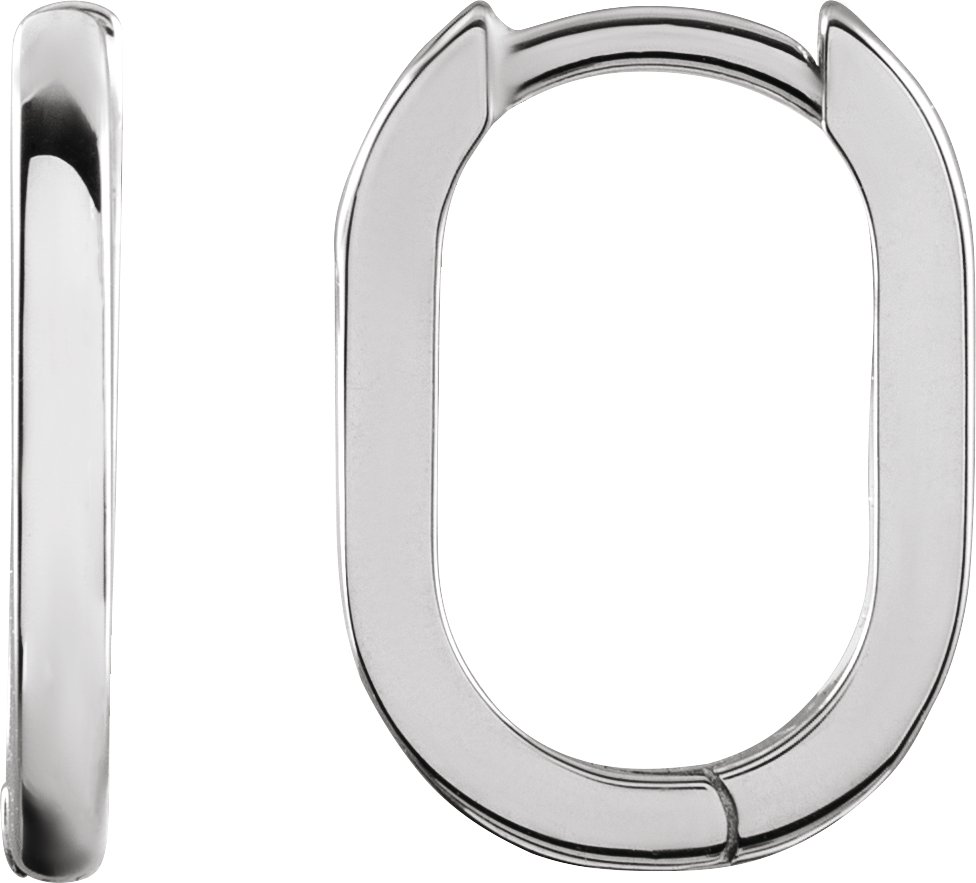 Sterling Silver 14 mm Elongated Oval Huggie Hoop Earrings