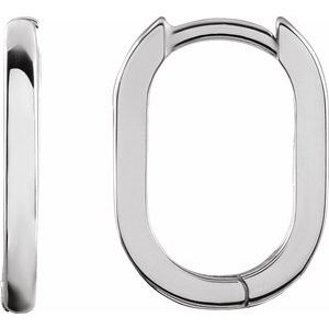 Platinum 14 mm Elongated Oval Huggie Hoop Earrings