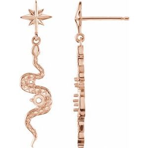 14K Rose Accented Right Snake Earring Mounting