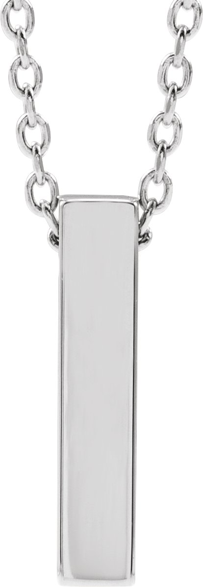 14K White Engravable Four-Sided Bar 16-18" Necklace