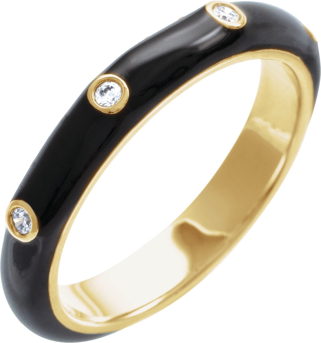 14K Yellow .05 CTW Natural Diamond & Black Enamel Ring
