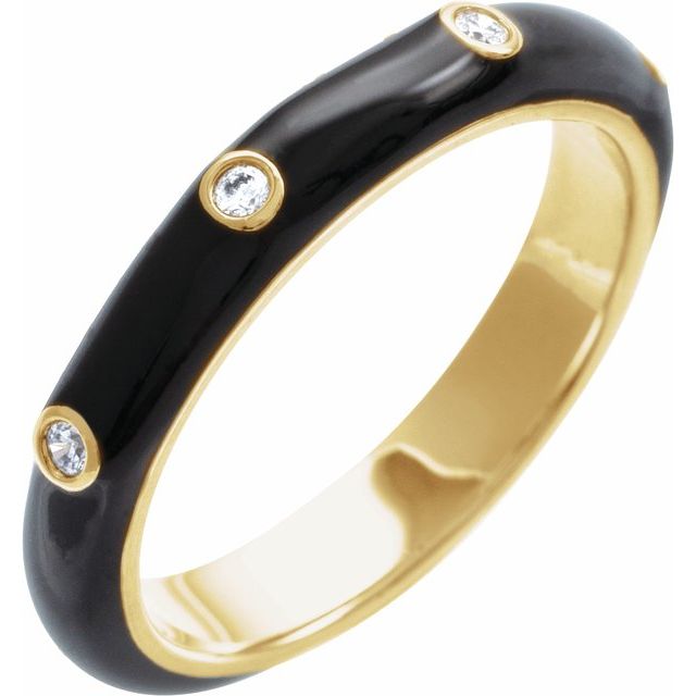 14K Yellow .05 CTW Natural Diamond & Black Enamel Ring