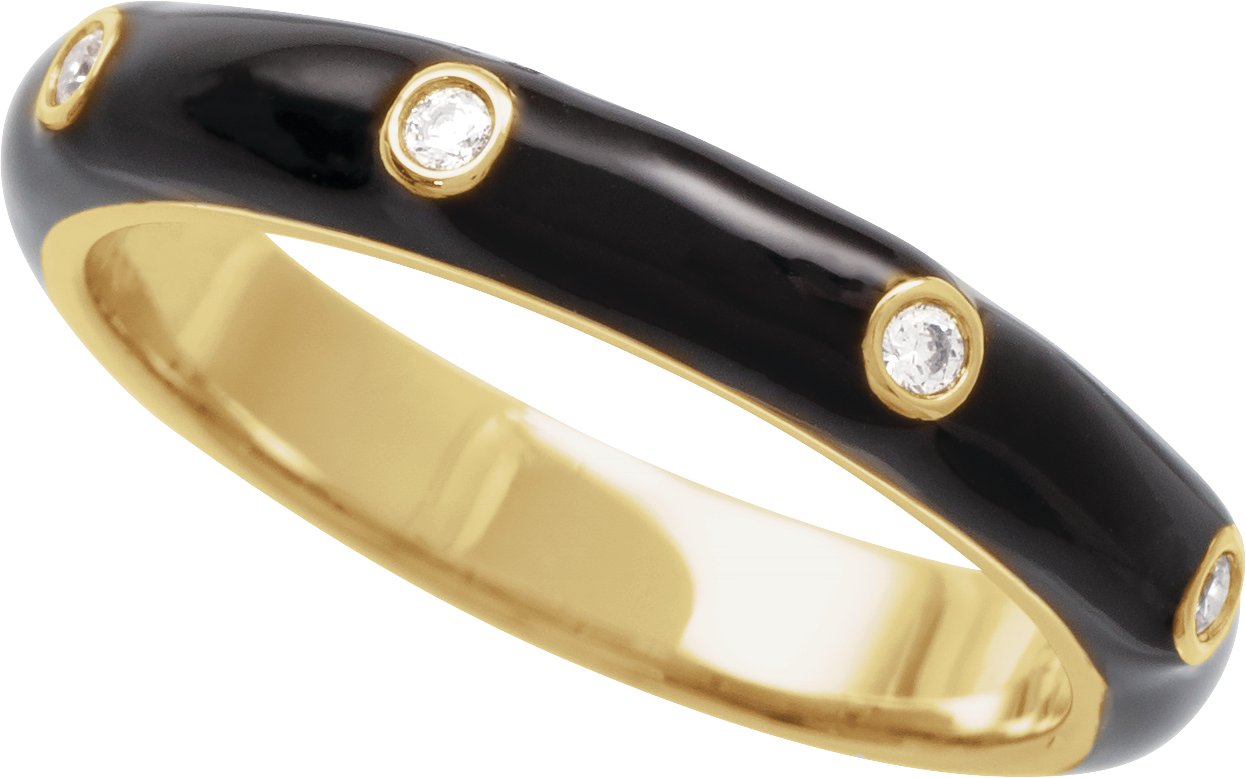 14K Yellow .05 CTW Natural Diamond & Black Enamel Ring