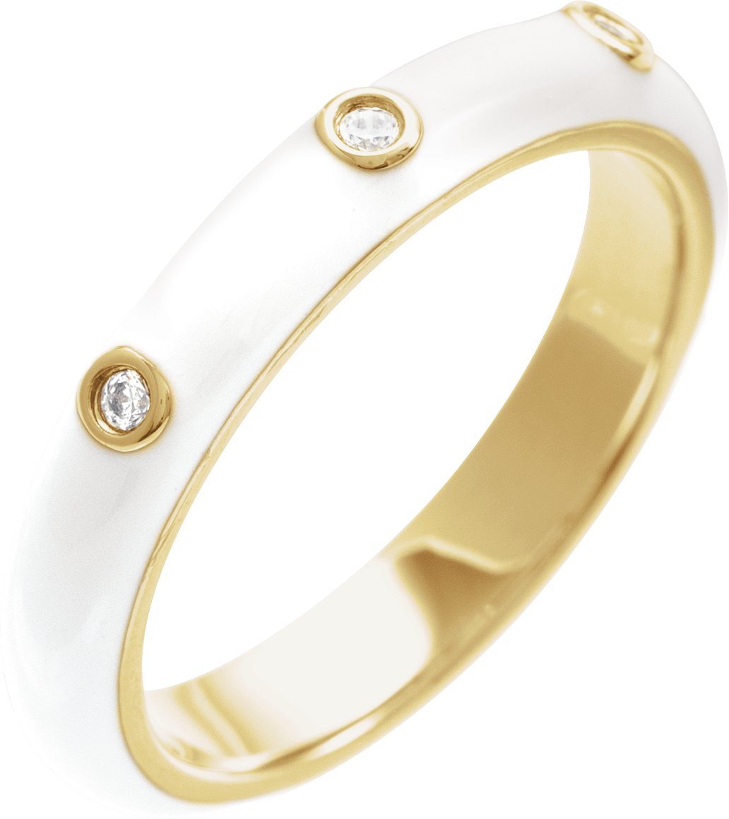 14K Yellow .05 CTW Natural Diamond & White Enamel Ring