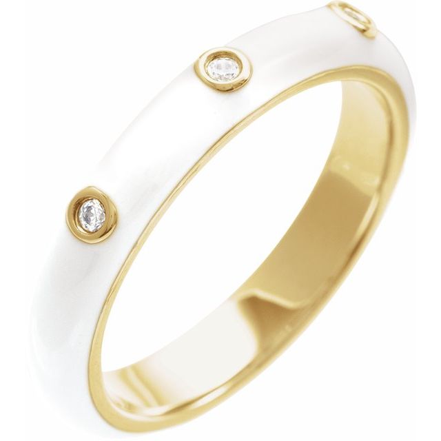 14K Yellow .05 CTW Natural Diamond & White Enamel Ring