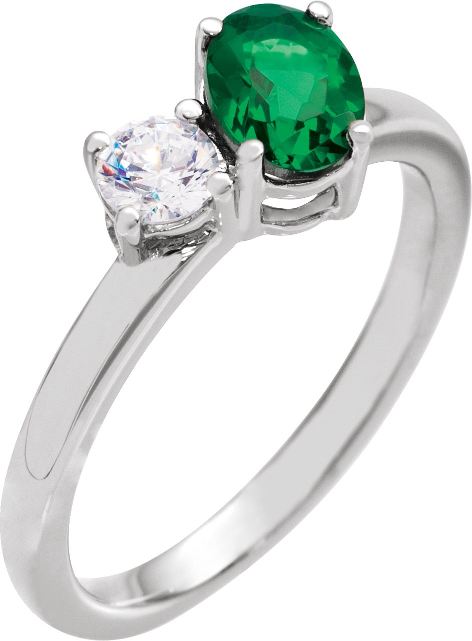 14K White Lab-Grown Emerald & 1/4  CTW Lab-Grown Diamond Ring