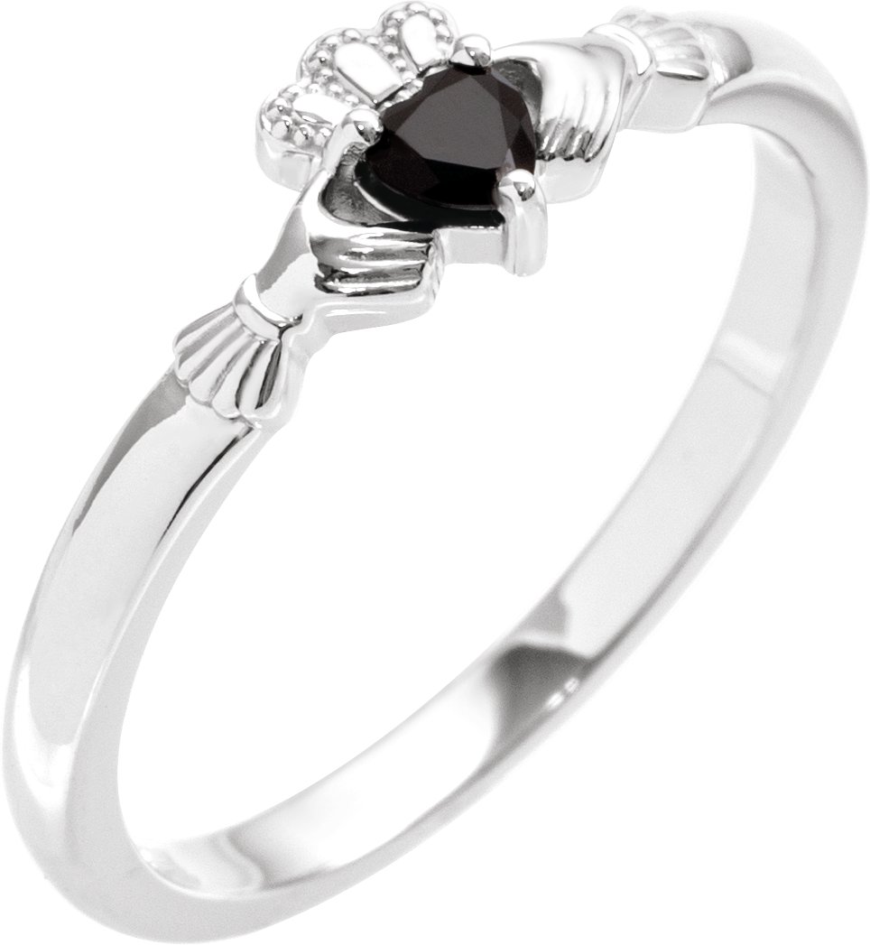 14K White Natural Black Onyx Claddagh Ring