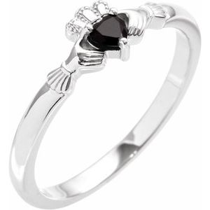 Sterling Silver Natural Black Onyx Claddagh Ring