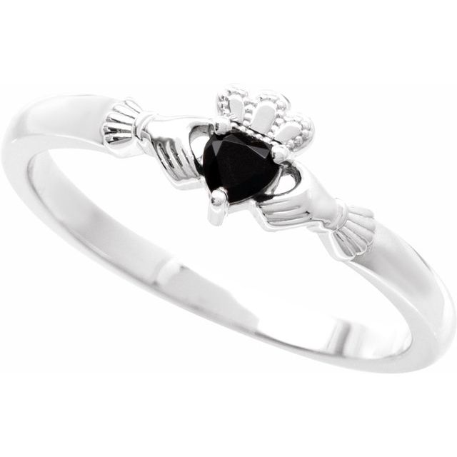 14K White Natural Black Onyx Claddagh Ring