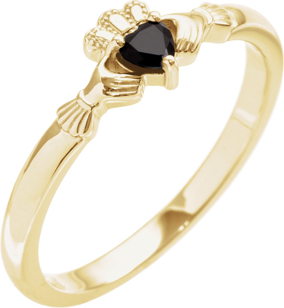 14K Yellow Natural Black Onyx Claddagh Ring