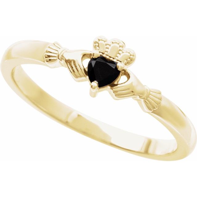 14K Yellow Natural Black Onyx Claddagh Ring