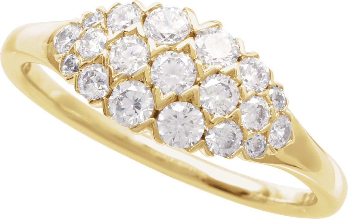 14K Yellow 1/2 CTW Natural Diamond Cluster Ring