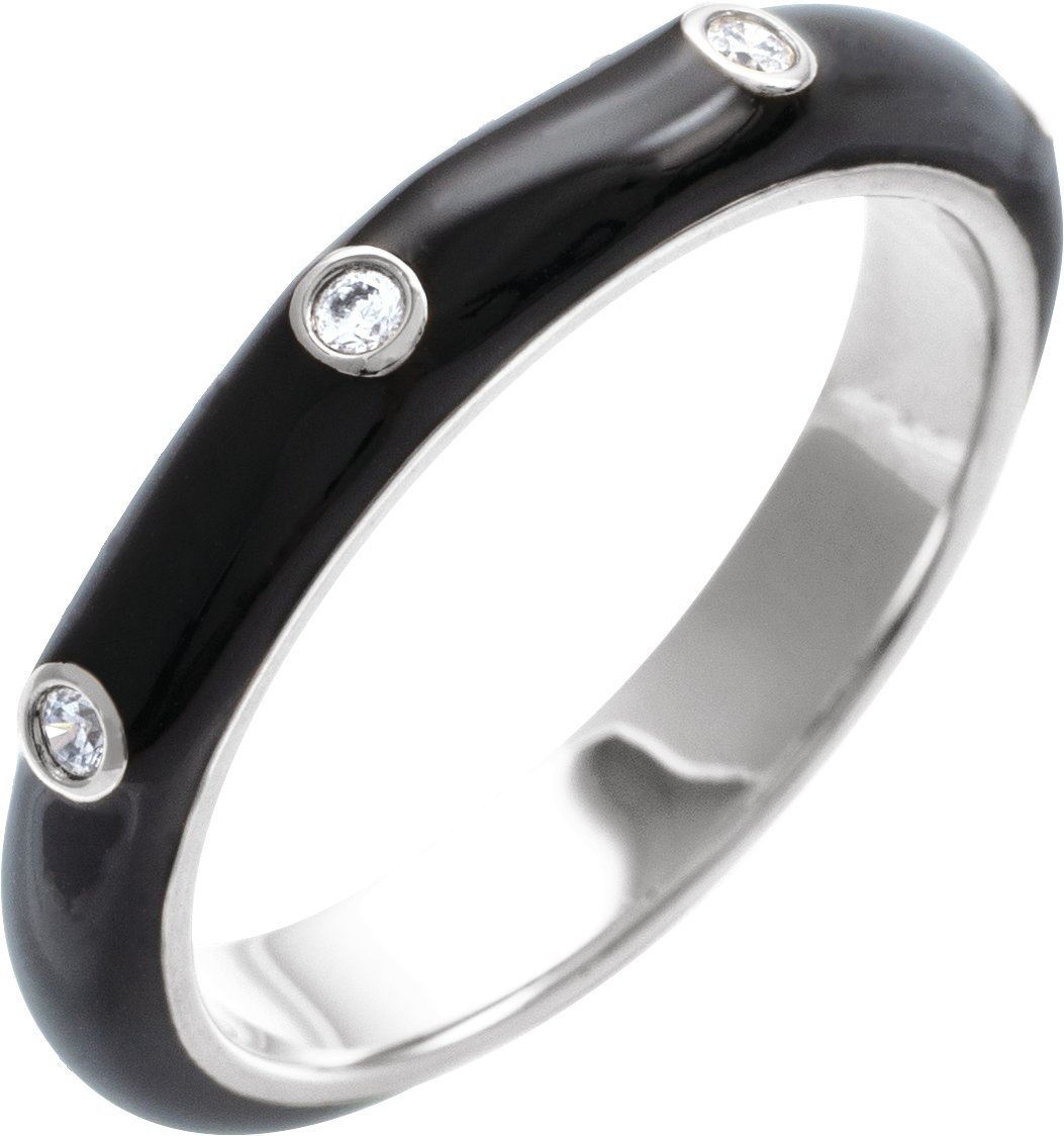 14K White .05 CTW Natural Diamond & Black Enamel Ring
