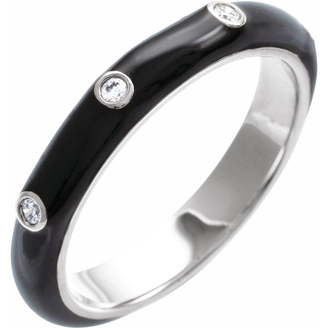 14K White .05 CTW Natural Diamond & Black Enamel Ring