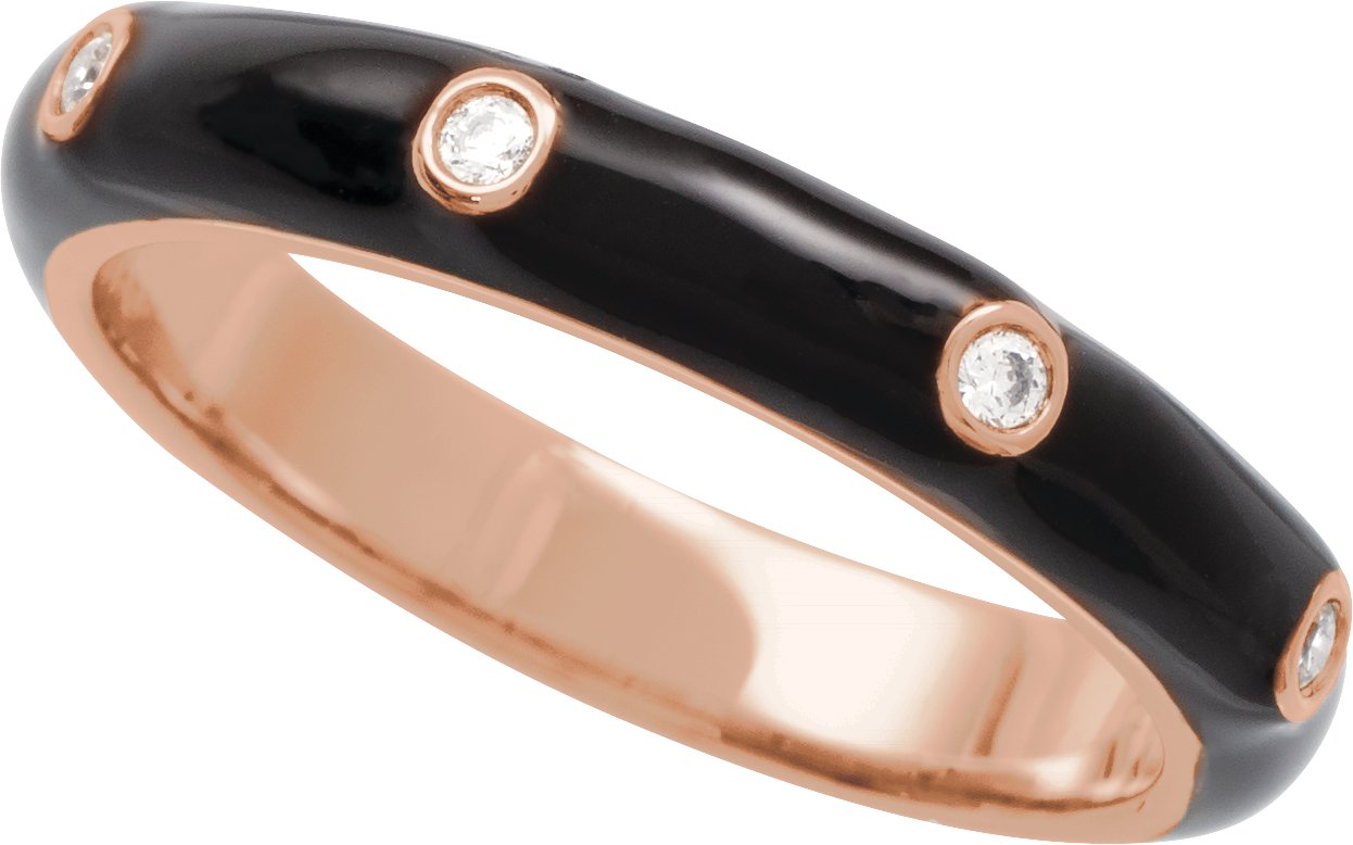 14K Rose .05 CTW Natural Diamond & Black Enamel Ring