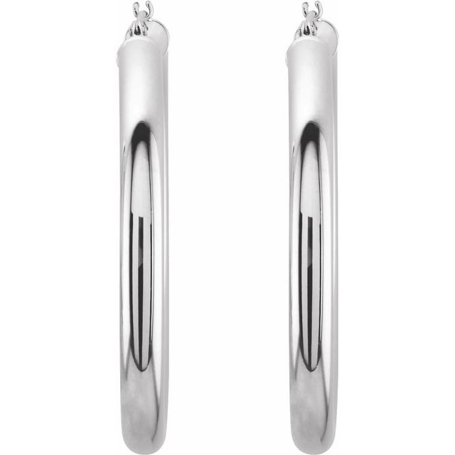 14K White 40 mm Tube Hoop Earrings