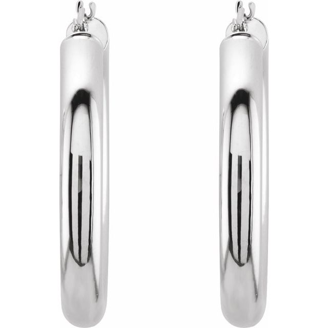 14K White 30 mm Tube Hoop Earrings