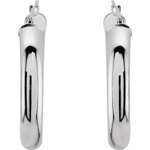 14K White 25 mm Tube Hoop Earrings