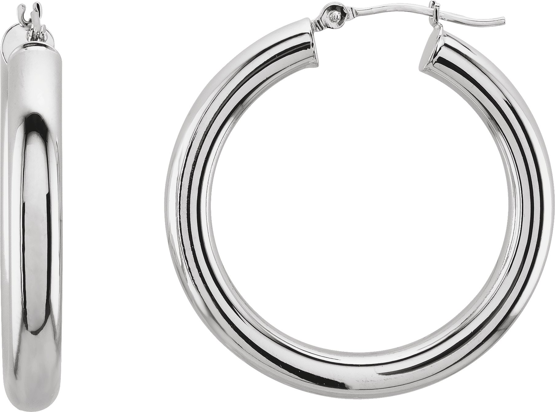 14K White Tube 30 mm Hoop Earrings