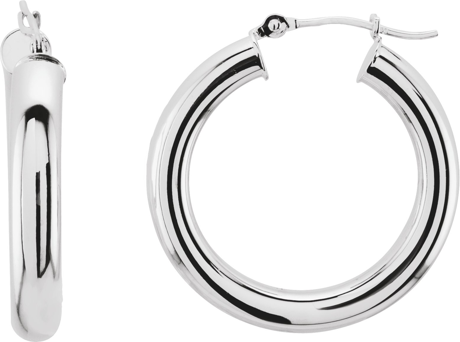 14K White 25 mm Tube Hoop Earrings Ref 20398083