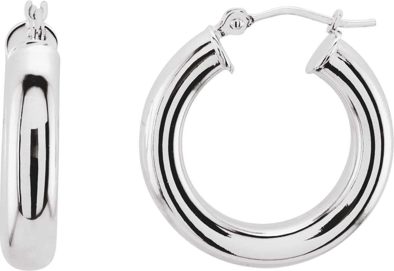 14K White Tube 20 mm Hoop Earrings