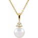 14K Yellow Cultured White Akoya Pearl & .05 CTW Natural Diamond Necklace