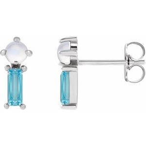 Sterling Silver Natural Rainbow Moonstone & Natural Swiss Blue Topaz Earrings