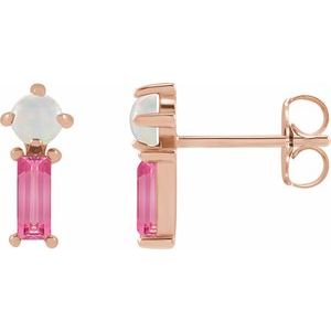 14K Rose Natural White Opal & Natural Pink Tourmaline Earrings