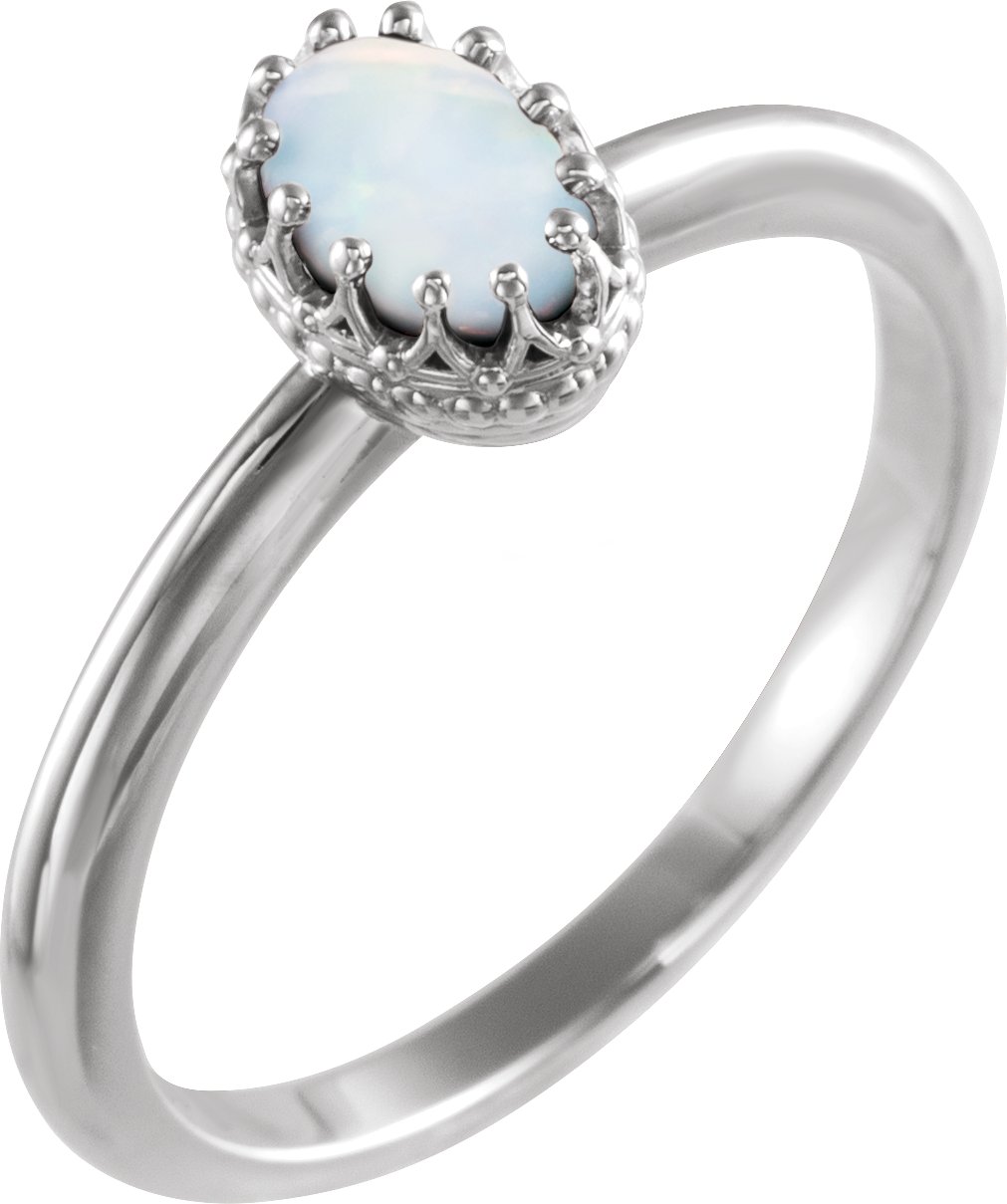 14K White Natural White Opal Crown Ring