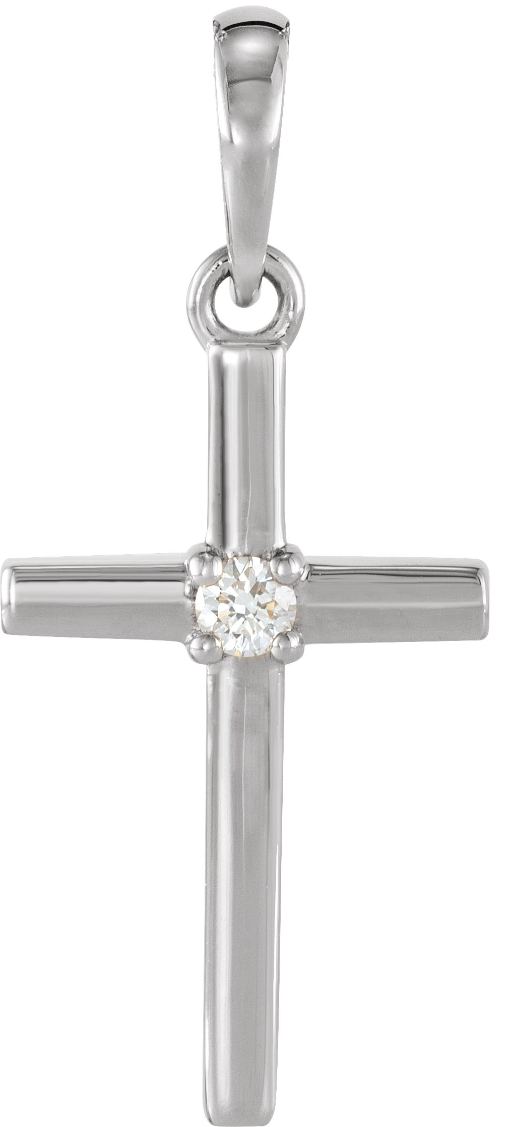 14K White .015 CT Natural Diamond Cross Pendant