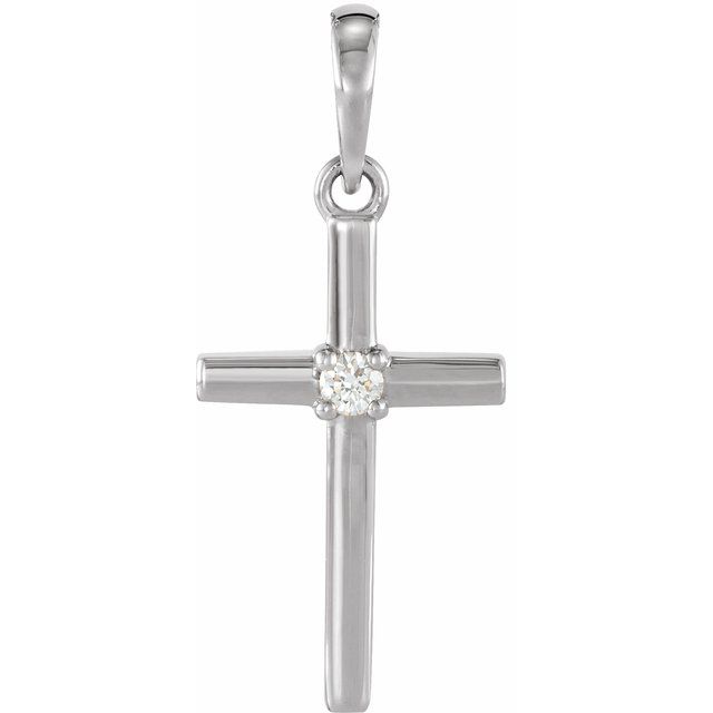 Sterling Silver .06 CT Natural Diamond Cross Pendant