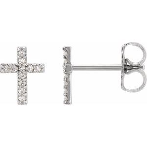 14K White .05 CTW Natural Diamond Cross Earrings