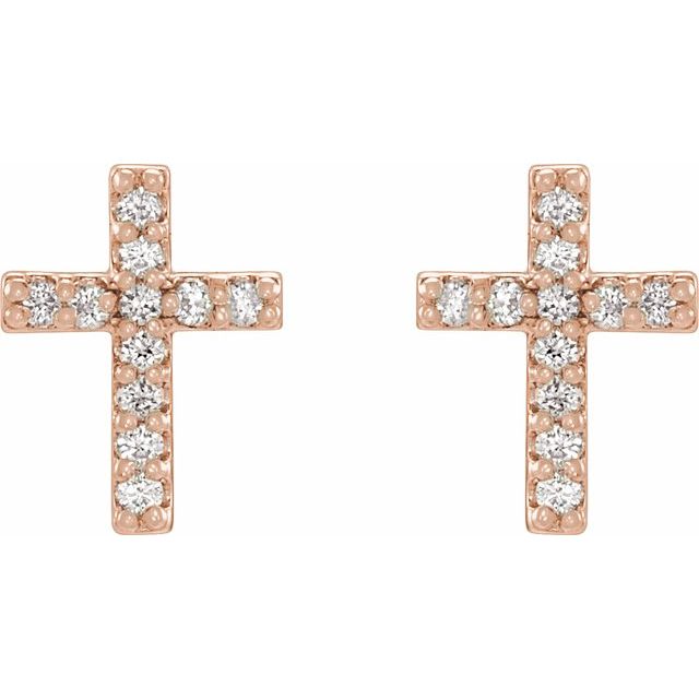 14K Rose .05 CTW Natural Diamond Cross Earrings