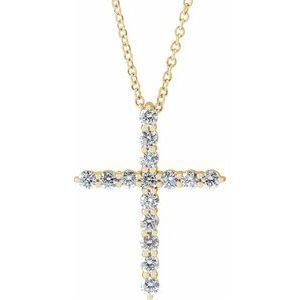 14K Yellow 1/2 CTW Natural Diamond Cross 16-18" Necklace